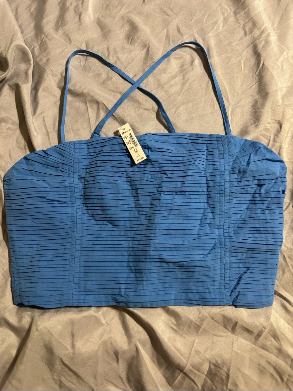 Madewell Blue Pleated Strapless Crop Cami
